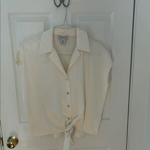 Rachel Zoe Cream Button-Down Tie-Front Shirt